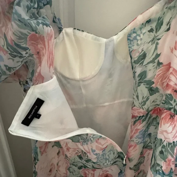 Pink and Blue puff sleeve floral floor length dress - Picture 4 of 5